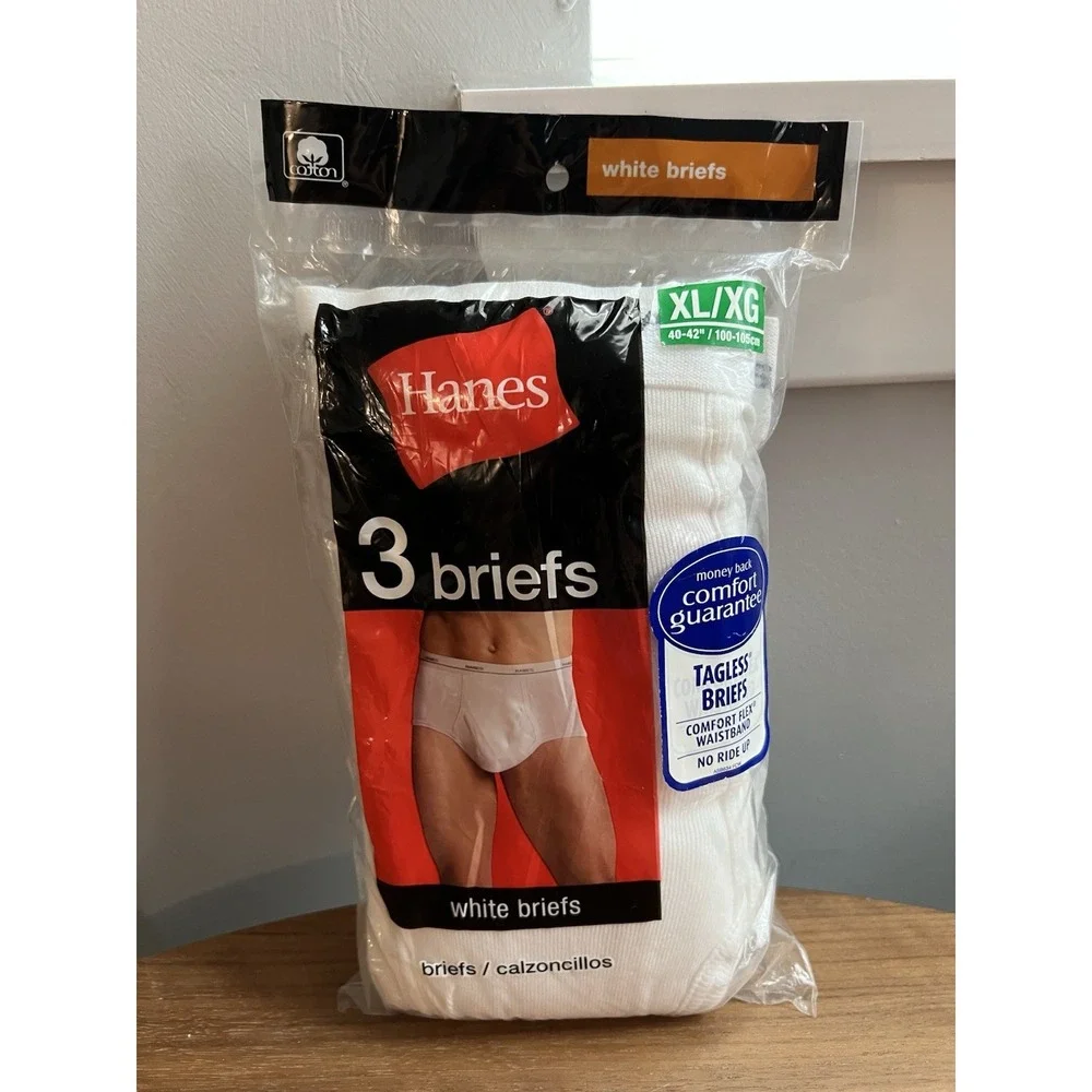 New Old Stock- Hanes Underwear White Mens Briefs Sz XL‎ 40-42 3-pack 2010